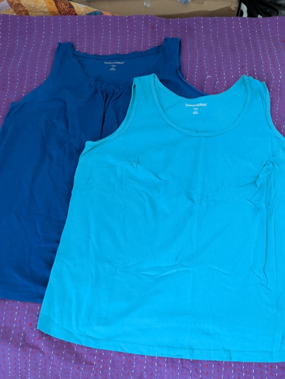 Woman Within Tank Tops - Teal and Navy Blue
